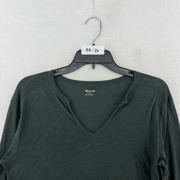 Madewell Shirt Women's Sz S Grayish Green Plain Split Neck Regular Fit Pullover - Picture 12 of 12